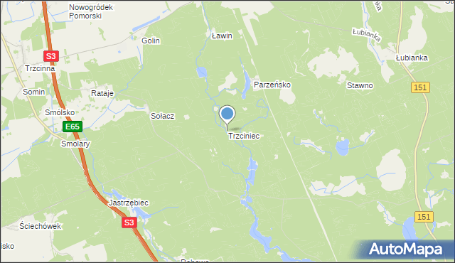 mapa Trzciniec, Trzciniec gmina Nowogródek Pomorski na mapie Targeo